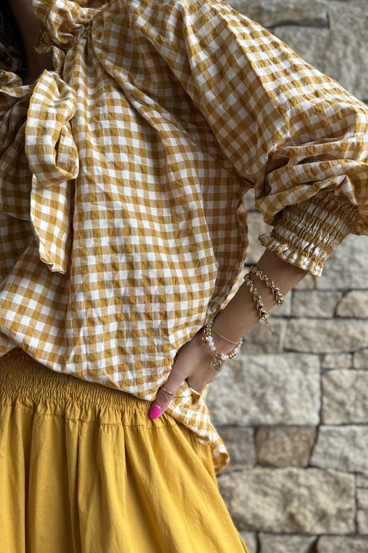 Nonni Gingham Poet Blouse Indian Yellow